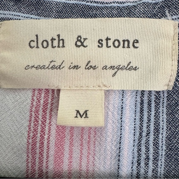 Cloth & Stone Linen Blend Striped Sleeveless Shirt Dress Frayed Hem Size Medium - Picture 12 of 15